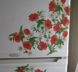 Decoupage szalvéta hűtőszekrény saját kezűleg és akril festékek