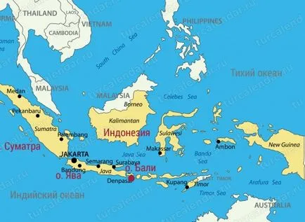 Hol van a Bali szigetén a világ térképén, és egy részletes térképet a Indonézia városok Bali, szállodák és