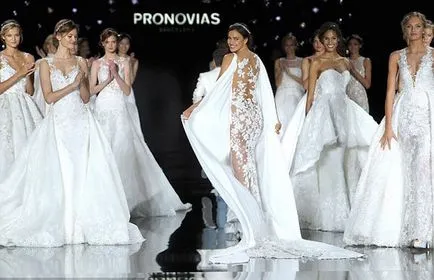 Irina Shayk az esküvői ruhák pronovias képek a show divat héten Barcelonában, Tatler, divat,