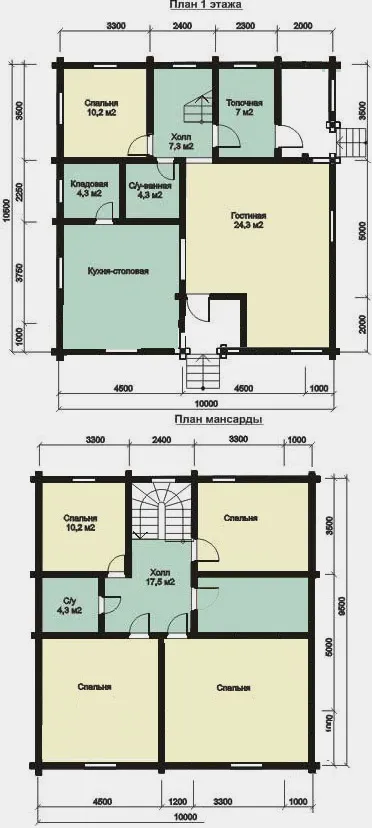 Dispunerea și desene ale caselor de la un bar 6x6, 8x8, 9x9, 8x10 6x8, pod 10x10 cu sau fără