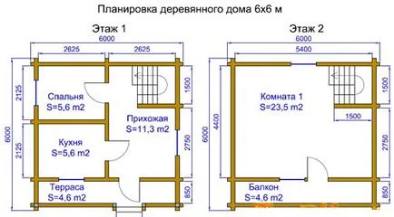 Dispunerea și desene ale caselor de la un bar 6x6, 8x8, 9x9, 8x10 6x8, pod 10x10 cu sau fără