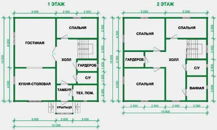 Dispunerea și desene ale caselor de la un bar 6x6, 8x8, 9x9, 8x10 6x8, pod 10x10 cu sau fără