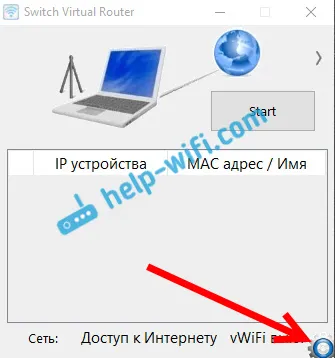 A program végén kapcsolja virtuális router terjeszteni Wi-Fi a windows 10