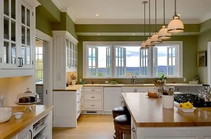 Interiorul elegant de bucătărie cu o fereastră, idei originale de design de bucătărie