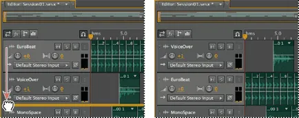 Adobe Audition fő többsávos szerkesztő ellenőrzések