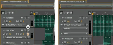 Adobe Audition fő többsávos szerkesztő ellenőrzések