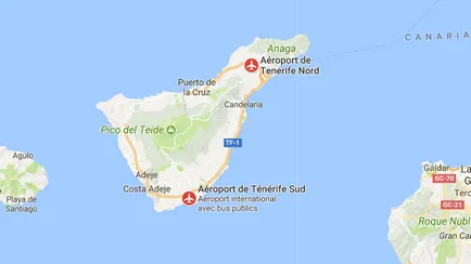 Repülőterek Tenerife térkép északi és déli, a neveket leírással