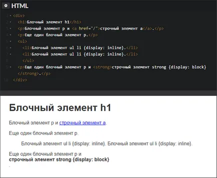 И по-ниски блокови елементи, HTML