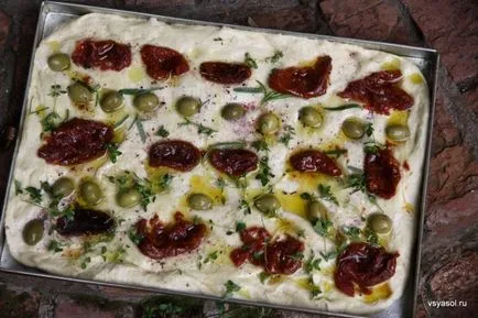 focaccia de casă cu roșii uscate și măsline - întregul punct - Culinară blog Olga Baklanova