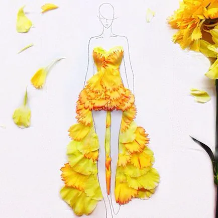 Дизайнер създава скица на роклята венчелистчетата на тези цветя, luxboom