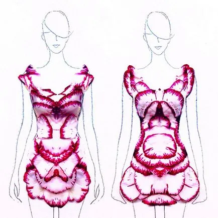 Designer létrehoz egy vázlatot a ruha szirmai ezek a virágok, luxboom