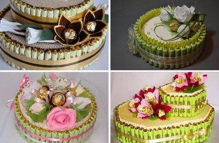 Сватбена торта от сладкиши с неговите ръце, дизайнерски идеи със снимки
