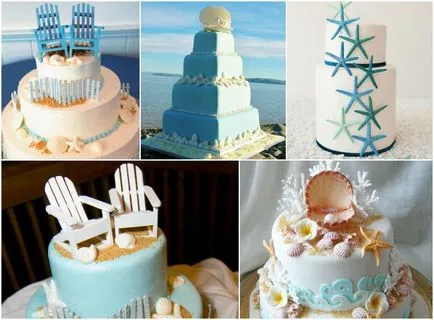 Esküvői torta egy tengeri stílusban - tervezési ötletek fotókkal