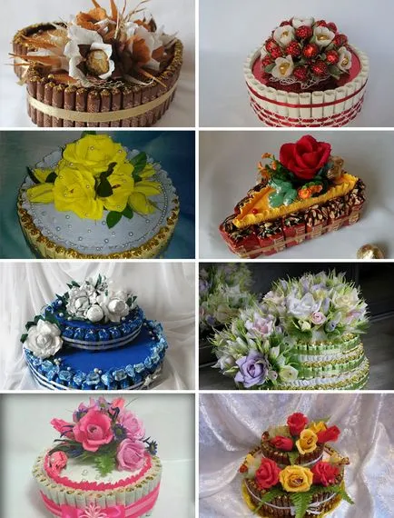 Сватбена торта от сладкиши с неговите ръце, дизайнерски идеи със снимки