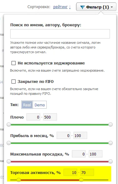 Evaluarea rapidă a activității de tranzacționare de semnal, graficele de tragere