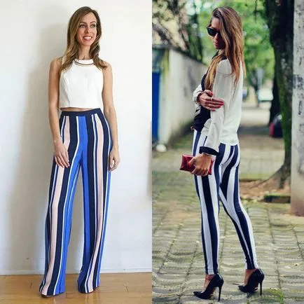 pantaloni Striped moda 2017 femei în modelele foto, ce să poarte