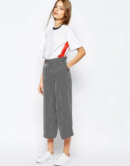 Pantaloni cu dungi verticale și orizontale femei să poarte cu largă clasic