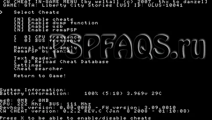 CWCheat - speciális cheat eszköz psp - psp-program - a program firmware, játékok és témák