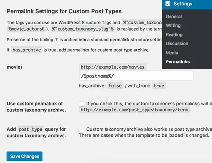 Hogyan változtassuk meg a permalink struktúra tetszőleges típusú bejegyzéseket wordpress