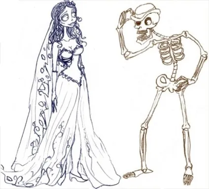 Як намалювати мультик - труп нареченої - (corpse bride) олівцем поетапно