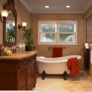 A falakat díszítő dekoratív vakolat a fürdőszobában, ötleteket belsőépítészeti