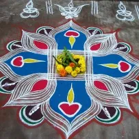Rangoli в Индия - щастие украшение, модел, молитва