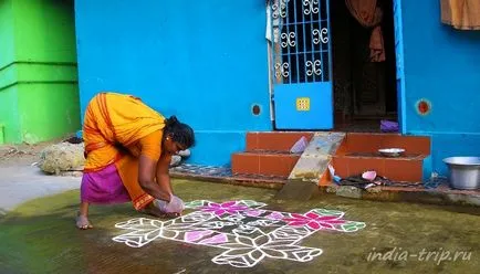 Rangoli в Индия - щастие украшение, модел, молитва