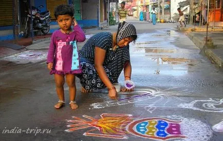 Rangoli в Индия - щастие украшение, модел, молитва