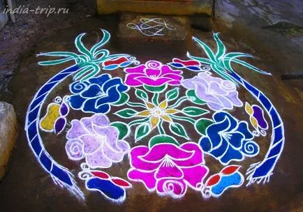 Rangoli в Индия - щастие украшение, модел, молитва