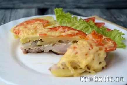 Saláta „Obzhorka” csirkével és gombával könnyű kefir öntettel - recept lépésről lépésre fotók