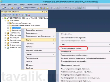 Hozzon létre egy biztonsági másolatot az adatbázisról 2012 MS SQL Server