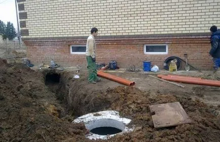 Полагане на тръби за вода с дълбочина за изчисление ръце, редят на изкопа