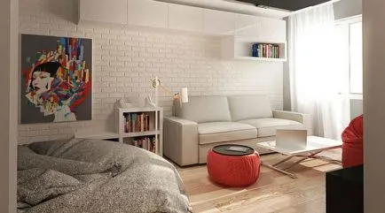 Dormitor living interior de 18 de metri pătrați de zonare, mobilier si culoare (35 poze)