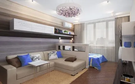 Dormitor living interior de 18 de metri pătrați de zonare, mobilier si culoare (35 poze)