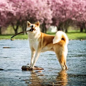 Câine rasa Akita Inu - o rasa japoneza veche, cu un aspect strălucitor