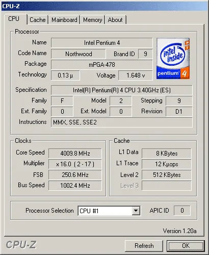 Сравнение ядра Pentium 4 Нортууд Prescott и 4, 1 GHz