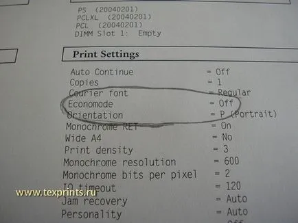 HP LJ P2015 oprit modul economisire toner