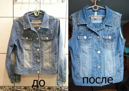 jacheta denim într-o vestă cu știfturi