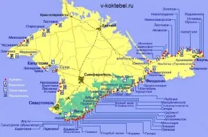 Koktebel на картата на Крим, Koktebel - Koktebel снимки и почивка в Koktebel, Карадаг и залива Fox