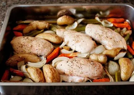 Csirke zöldségekkel és szósszal - lépésről lépésre recept fotók
