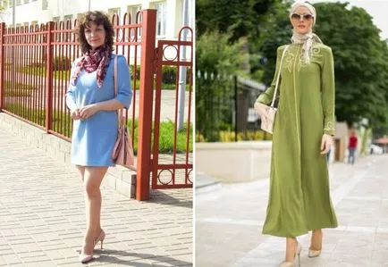 modă rochie trapez - lung și scurt, cu mâneci și o smucitură de sifon si dantela, denim