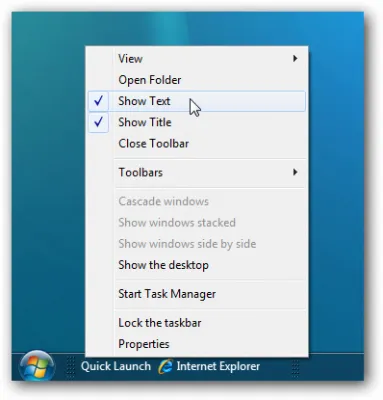 Създаване на лентата за бързо стартиране на Windows 7