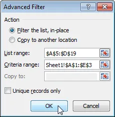 300 Exemple de filtru avansat Excel