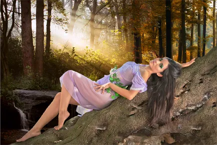Фото манипулация - едно момиче, на дърво - в Photoshop