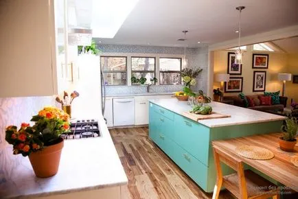 Belső nappali nyitott konyhával (50 fotó) legjobb ötletek