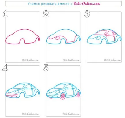 Cum să atragă un creion Volkswagen etape de gândac - lectii de desen - utile cu privire la artsphera