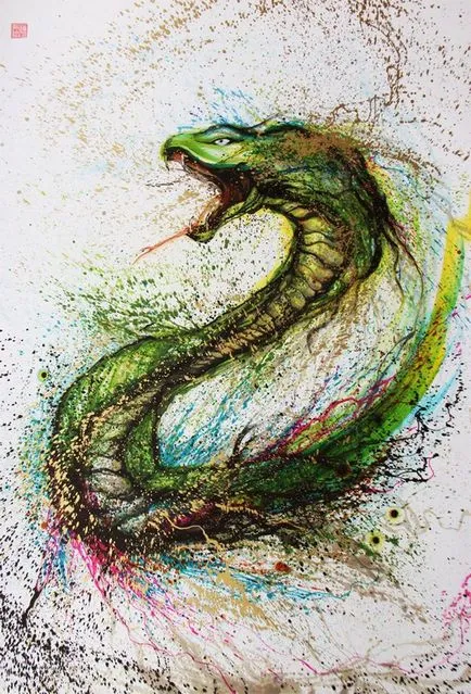 A kép festett a művész szórófestékekben hua tunan