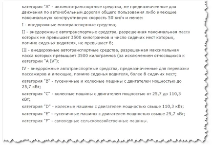 Категории на правата на новия модел на тракторист