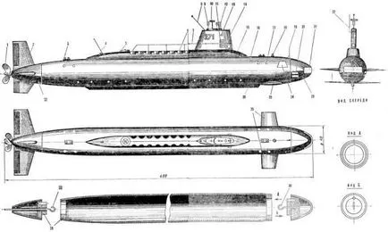 submarin model de rezinomotorom, Model constructii