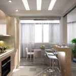 Interiorul dispune de o cameră de bucătărie-living combinat, fotografii posibile opțiuni de design